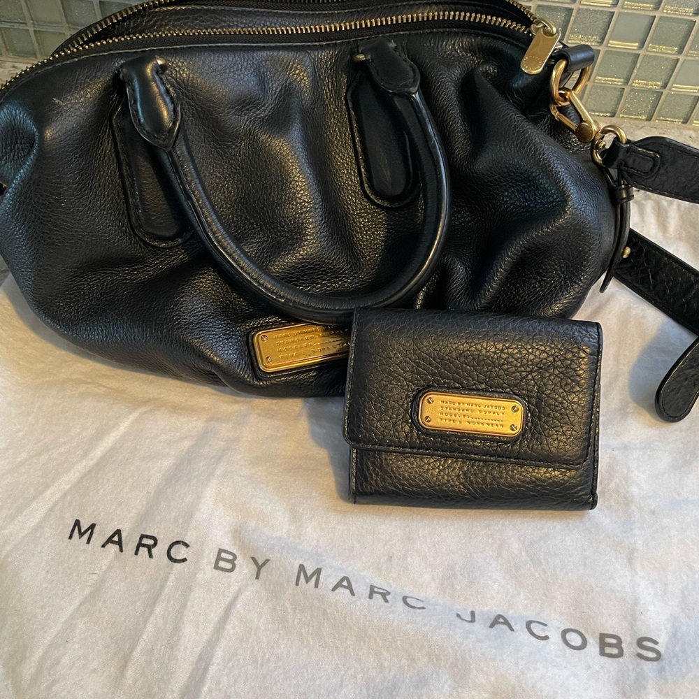 Classic Marc Jacobs Leather Satchel with Matching Wallet.